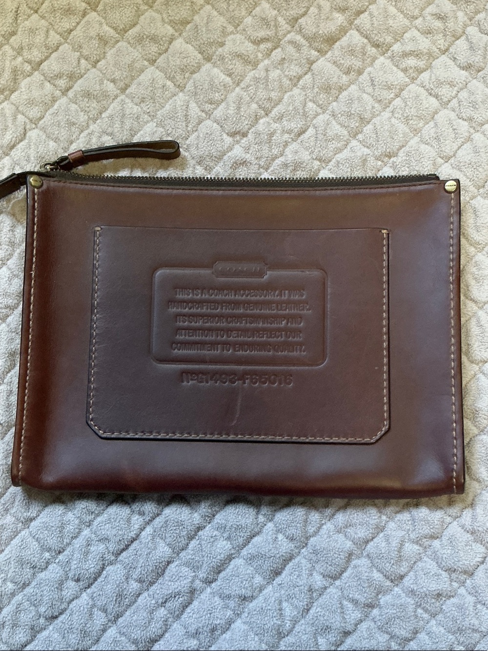 Coach Men's Dark Brown Leather Tablet Zip Pouch